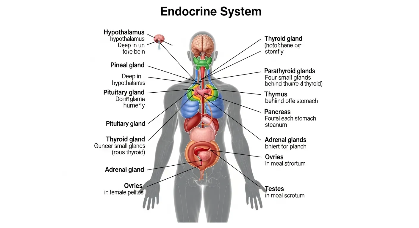 Esquema detallado del sistema endocrino humano y sus glándulas principales